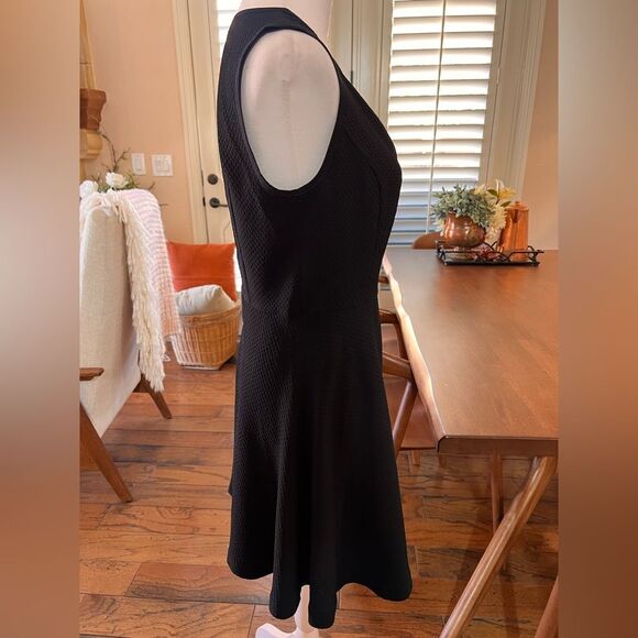 Sandro Paris Black Textured Fit & Flare Sleeveless Dress Sz 3 L Elegant Zip Back - Picture 4 of 12